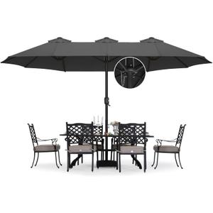 ABCCANOPY 15FT Patio Umbrella with Base, Outdoor Double-Sided Rectangle Umbrella Bonus Latch, Wights for Poolside, Lawn, Backyard (Dark Gray)