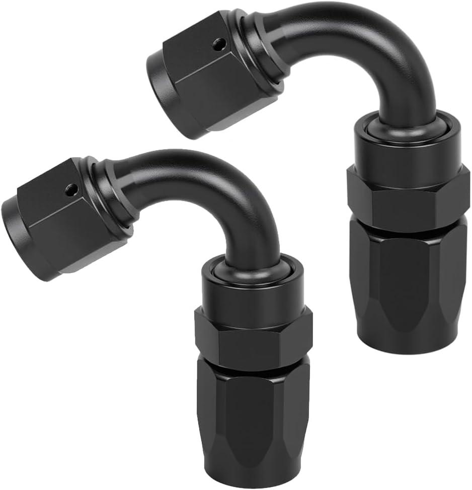 AN10 120 Degree Hose End Fitting Elbow Bend Swivel Connector for Braided Nylon Aluminum Black 2PCS