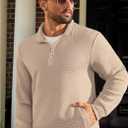 Vssjavun Mens Quarter Zip Pullover Quilted Sweatshirt Long Sleeve Casual Stand Collar Pullovers with Pockets (Beige, S)
