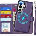 TUCCH Detachable Case Wallet for Galaxy S26 Ultra, Wrist Strap 4 Card Slots RFID Blocking Wireless Charging Stand, Magnetic PU Leather Shockproof Folio Cover for Galaxy S26 Ultra 2026, Deep Purple