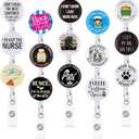 Gueevin 15 Pack Funny Badge Holder Retractable Reel Nurse Quote ID Clip Cute Nursing for Doctor Teacher Student Employee Office Medical Work Supplies