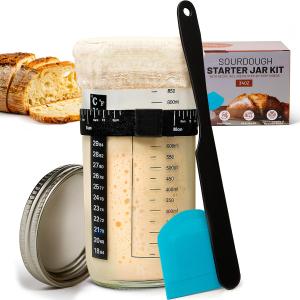 Beginner-Friendly Sourdough Starter Kit, Sourdough Starter Jar, 34oz Sourdough Jar Wide Mouth, Easy Instructions, Recipes & 24/7 AI Support - Sourdough Bread Baking Supplies