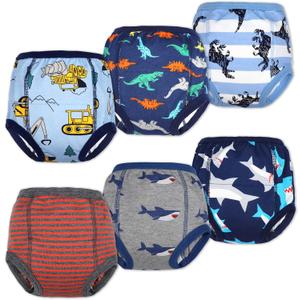 MooMoo Baby 6 Packs Potty Training Underwear Absorbent Vehicle Training Pants for Toddler Boys Pee Pants 2T-9T (8 Years, Blue and Grey (Pack of 6))