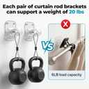 No Drill Curtain Rod Brackets - 20LB, 6 Pack Self Adhesive Curtain Rod Holder, Peel and Stick Wall Hooks, Renter Friendly Upgrades for Apartment, Kitchen, Bathroom, Dorm, Living Room and RV