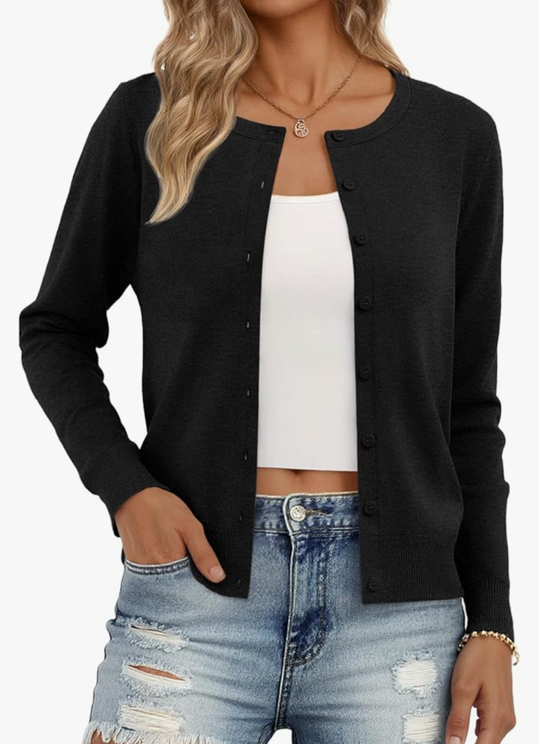 Trendy Queen Womens Cardigan Sweaters Lightweight Crew Neck Outfits Fall Fashion 2025 Clothing, M