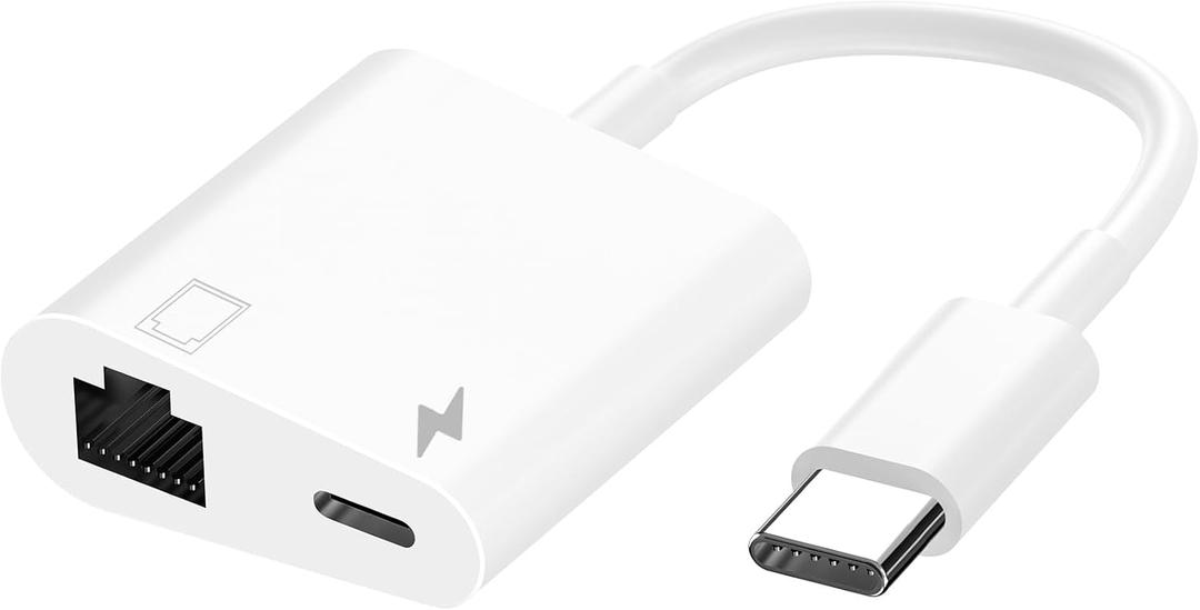 MFi Certified 2 in 1 USB C to RJ45 Ethernet LAN Network Adapter with 60W USB Type C Charge Port Compatible with iPhone 16/15 Tablet/Laptop and USB C Devices,Supports 10/100Mbps