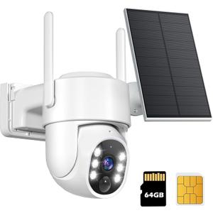 Gianteye 4G LTE Cellular Solar Security Cameras Wireless Outdoor, No WiFi Solar & Battery Powered Outdoor Security Camera, 2K Color Night Vision, Human Detection, Built in TF/SIM Card