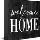 HTBIG Welcome Home Sign Home Decor Desk Decor Wooden Box Sign Rustic Black Wood Block Plaque Box Sign for Women Family Friends Farmhouse Living Room Kitchen Bedroom Shelf Table Decoration