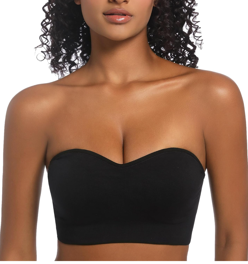 PRETTYWELL Strapless Bra for Women Comfort Non-Slip Seamless Padded Bandeau Bras Wireless Tube Top Bra with Multi-Way Straps , Size XXL