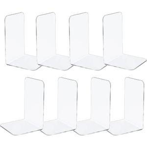 8 Pcs Book Ends Clear Bookends Acrylic for Shelves, Heavy Duty Plastic for Home Office
