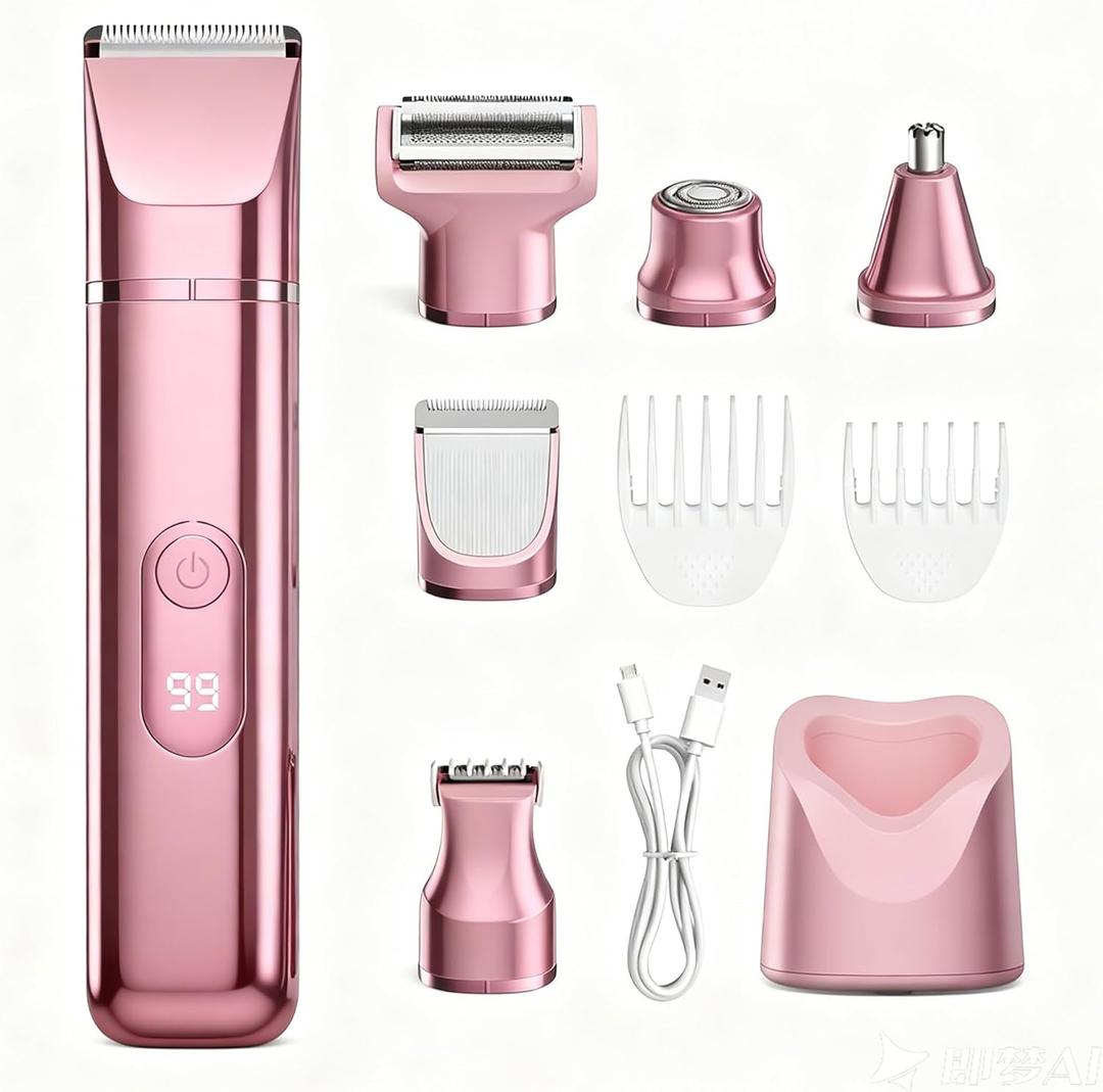 5-in-1 Electric Bikini Trimmer for Women  IPX7, Painless Electric Razor & Shaver with Dual Blades, Women Pubic Facial Nose Body Leg Hair Removal, USB Recharge Dock, Waterproof Hygiene Razor