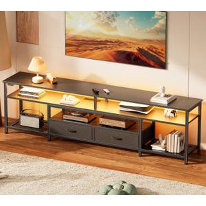 Huuger TV Stand for 75 80 Inch TV, Entertainment Center with Power Outlets and LED Lights, 70.9 Inch TV Console for Living Room, Media Console with Drawers and Shelves, Black