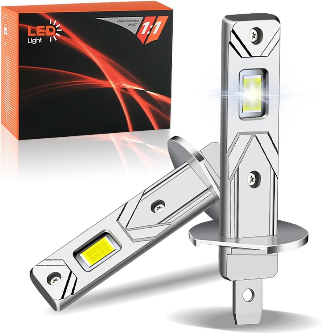 H1 LED Bulbs 30000LM 500% Brighter 6500K White Light, 1:1 Mini Size Fog Lights with 16 Upgraded Chips, Wireless Plug and Play, Pack of 2