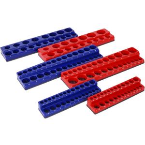 Magnetic Socket Organizer Set, 6-Piece Socket Holder Set Includes 1/4", 3/8", 1/2" Drive Metric SAE Socket Trays, Holds 141 Pieces Standard Size and Deep Size Sockets(Socket not Included),red and blue