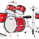 VEVOR Kids Drum Set 5 Piece 16 Inch Junior Beginner Adjustable Throne Red | Music For Ages 6 To 13, Ideal For Practice And Recitals, Cymbal For Real Sound, Two Pairs Of Sticks, Practice Pad, Carry Bag