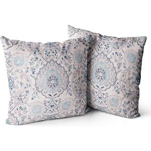 No brand Boho Pillow Covers 22x22 Set of 2, White Navy Blue Carpet Pattern Outdoor Decorative Throw Pillows Ethnic Rustic Farmhouse Cushion Cases Linen Gifts for Couch Sofa Decor