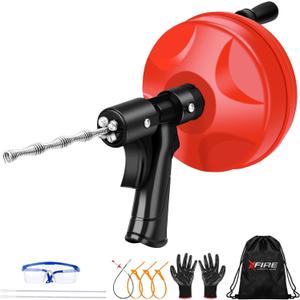35FT Drain Auger, 10-In-1 Double Mode Drain Snake Tool, Professinal Plumbing Snake, Drain Snake with Safety Glasses and Gloves, Hair Removal Tool with Cleaning Brush [Upgraded 4.0]