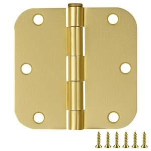 Door Hinges for Interior Doors 3-Pack 3.5-inch x 3.5-inch – Rounded 5/8-inch Radius Steel Door Hinge – Satin Brass – Fits Standard Doors – Design House 189795