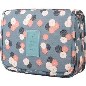 L&FY Hanging Travel Toiletry Bag Women's Cosmetic Organizer Makeup Case Pouch Men's Shaving Kits With Handle (Blue Flower)