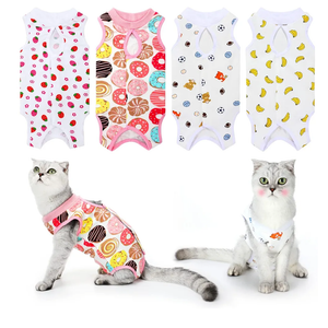 4 Pieces Cat Recovery Suits Body Wraps Breathable Kittens Recovery Clothes for Cats Small Dogs Abdominal Weaning(Banana, Football, Strawberry, Donut,XL)