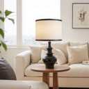 20" Modern Ceramic Table Lamp, Black Bedroom Lamp for Night Stands, Farmhouse Bedside Lamp for Bedroom Living Room, Small Nightstand Lamp Desk End Table Lamp Black