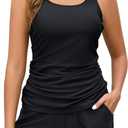 Century Star Two Piece Tankini Swimsuits for Women 2026 Tummy Control Bathing Suit with Shorts Athletic Side Pockets (Black, M)