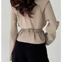 GORGLITTER Women's Cropped Short Trench Coat Jacket Blazer Fall Trendy Long Sleeve Belt Business Casual Work Outerwear Khaki Medium