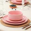 6 Piece Dinnerware Set, Dual Glaze Stoneware Plates and Bowls Sets, Modern Dinner Plate, Salad Plate, Cereal Bowl, Dish Set for 2, Microwave and Dishwasher Safe, Pink
