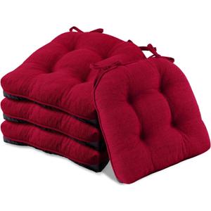Basic Beyond Chair Cushions for Dining Chairs 4 Pack, Chair Cushion with Ties and Non Slip Backing, 15.5 x 15.5 inches Tufted Chair Pads for Dining Chairs(Red)