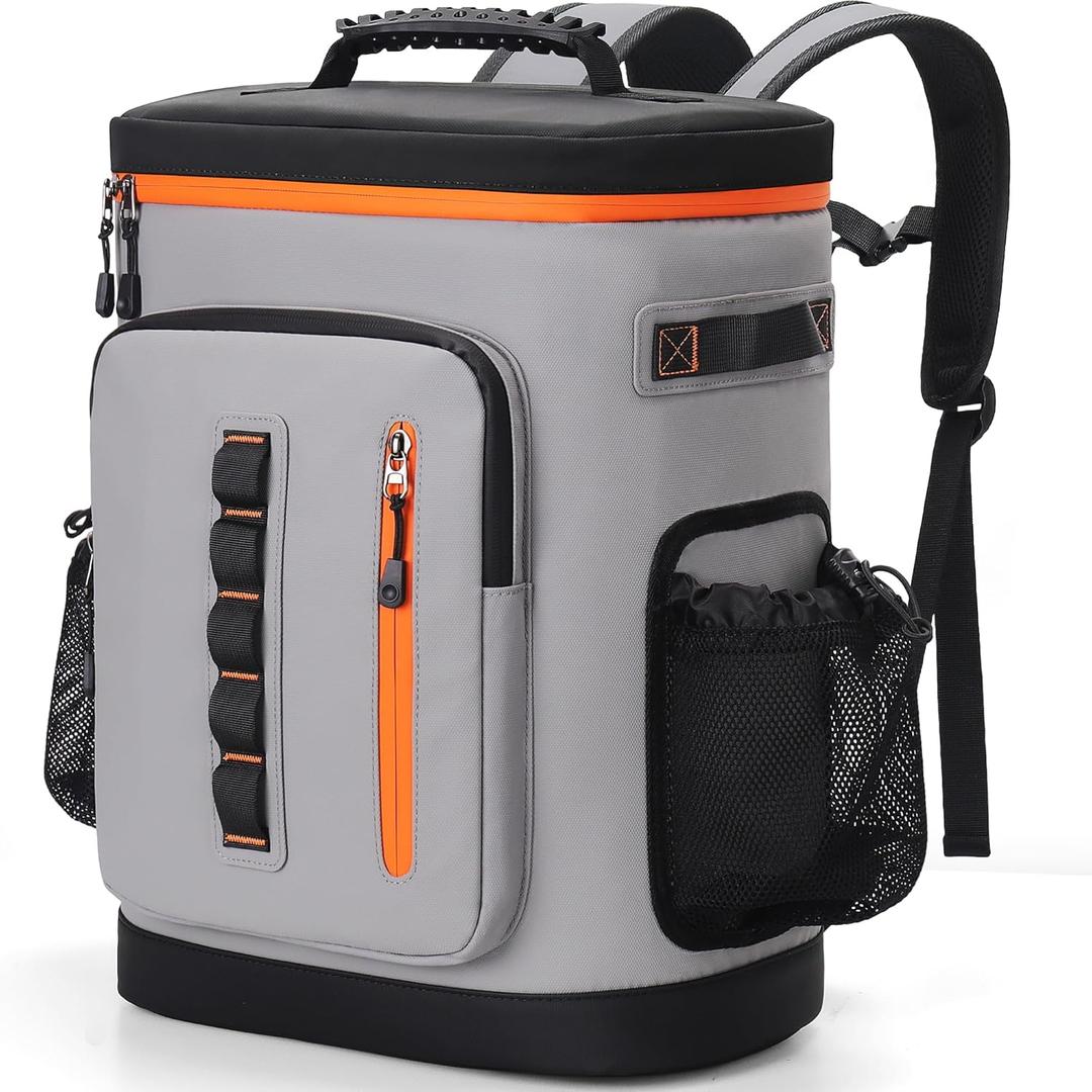 35 Can Insulated Cooler Backpack, Waterproof Leak Proof Cooler Bag for Beach Hiking Camping Travel Outdoor, Light Grey