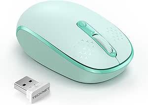 TECKNET Wireless Mouse, 2.4G Quiet Computer Mouse with USB Receiver, 4 Buttons Portable Cordless Mice for Chromebook, Laptop, PC, Mac, 800/1200/1600 DPI - Mint Green
