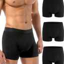 Varmax Black Mens Incontinence Underwear, Heavy Flow Washable Reusable Cotton Boxer Brief Incontinence Underwear for Men, Bladder Leak Protection- 3 Pack (Medium)