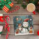 Winter Decor Wood Block Signs - Winter Snowman Table Desk Decor 5 x 5 Inches - Rustic Winter Decorations For Home Bathroom Bedroom Kitchen Party - Gifts For Family Friends - B02