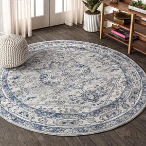 JONATHAN Y Modern Vintage Medallion Light Gray/Navy 8' Round Indoor Area Rug, Country, Floral, Easy-Cleaning for Living Room, Bedroom, Kitchen, Pet Friendly, Non-Shedding (MDP106B-8R)