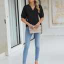 2 x BMJL 2024 Women Puff Sleeve Tops V Neck Dressy Casual Blouse Pleated Casual Summer Shirts (Black, XL)