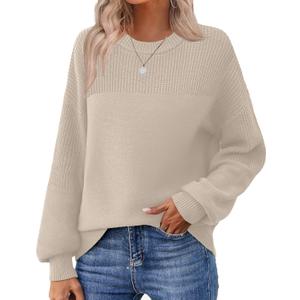Zeagoo Women's 2026 Fall Chunky Knit Sweater Oversized Crewneck Long Sleeve Winter Cotton Pullover Sweaters Jumper Tops (XX-Large, Beige)
