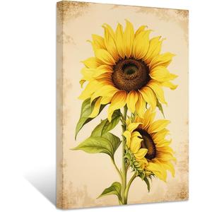 ZXHYWYM Sunflower Canvas Wall Art Vintage Sunflower Painting Prints Yellow Floral Picture Nature Landscape Home Decor Framed(2, (16.00" x 24.00"))