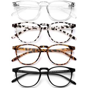 Blue Light Blocking Glasses for Women/Men - 4-Pack Computer Reading/Gaming/TV/Phone Glasses, Anti-Glare (A-4 Black+douhua+transparent+yellow Leopard)