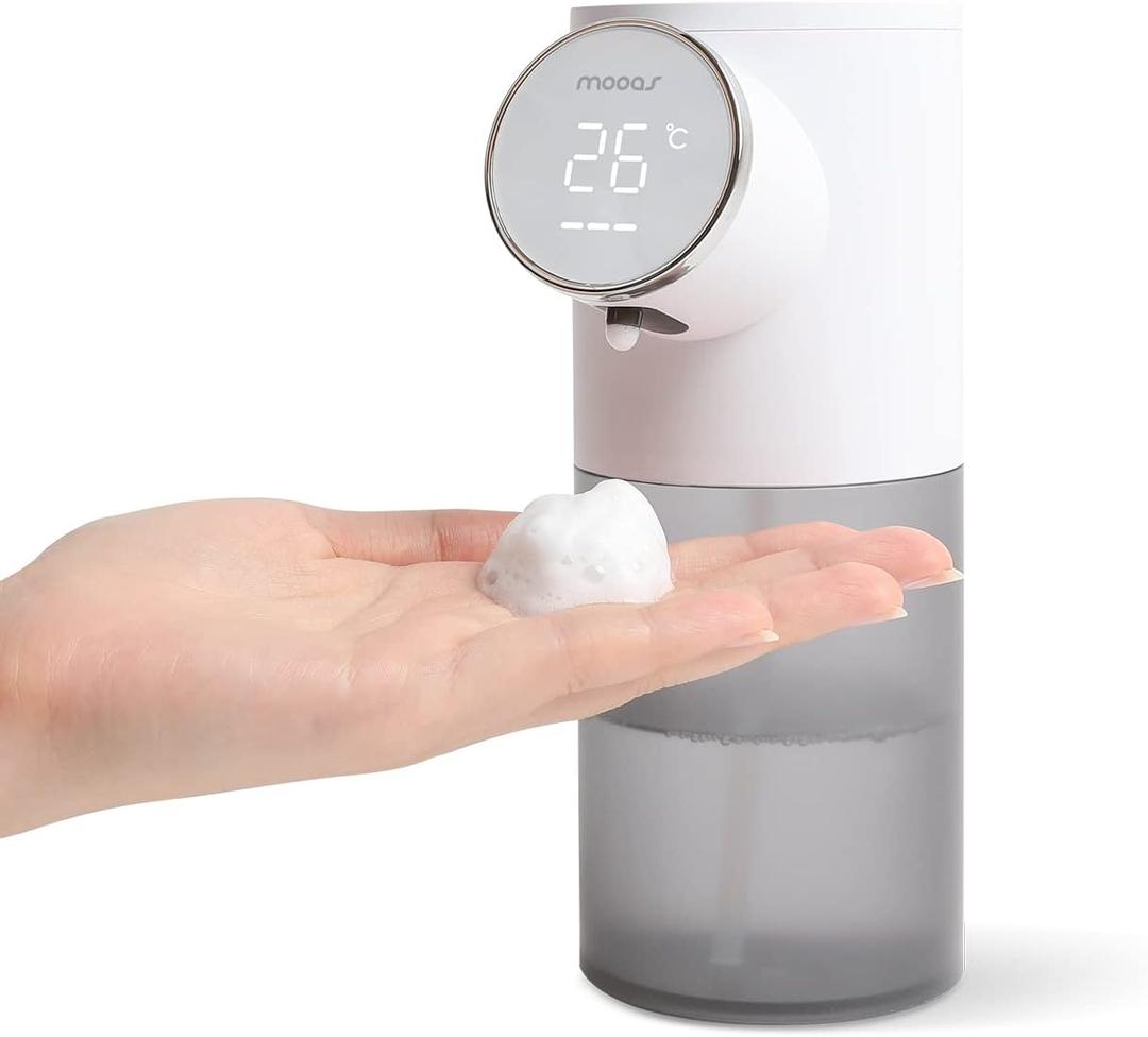 mooas Soft Bubble Automatic Hand Soap Dispenser 320ml/11oz, Rechargeable Foaming soap Dispenser, IPX4 Waterproof, Touchless Bath Kitchen Countertop soap Dispenser, Gifts for Women