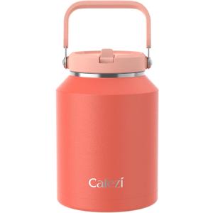 Insulated Water Bottle 64 oz, Stainless Steel Water Bottles with Flip Straw and Top Handle, Leak Proof, Iced for 34 Hours, Vacuum Insulated Water Bottle for Home, Office, Hiking, Car (Coral Orange)