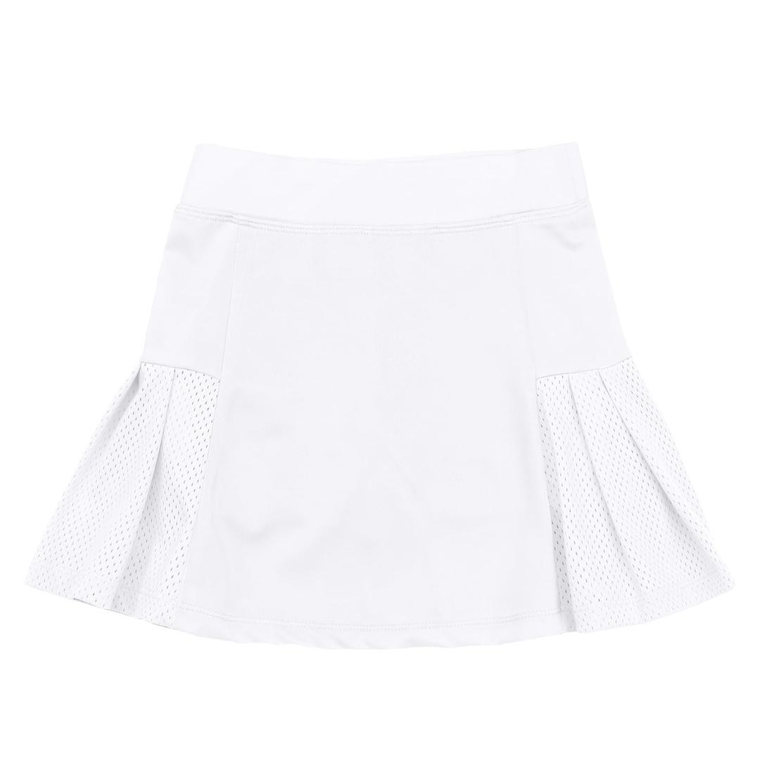 JESKIDS Girls' Tennis Skirts Golf Pickleball Athletic Running School Sport Pleated Skort Pockets and Shorts 8-9 Years White (White, L)