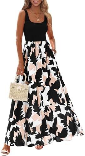 KIRUNDO Women Summer Sleeveless Boho Floral Maxi Dress 2025 Scoop Neck Tank A Line Flowy Beach Vacation Resort Wear Sundress XL