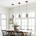 Nordic Stone Pendant Light, Cylinder Small Mid Century Modern Hanging Ceiling Light, Rustic Wood Industrial Chandelier for Dining Room Table Kitchen Island Farmhouse Bedroom