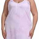 Corset Outlet Women's Plus Size Nightgown Full Slip Loose Sleepwear V Neck Night Dress Adjustable Spaghetti Strap Negligee, Tie dyed light purple, 1X