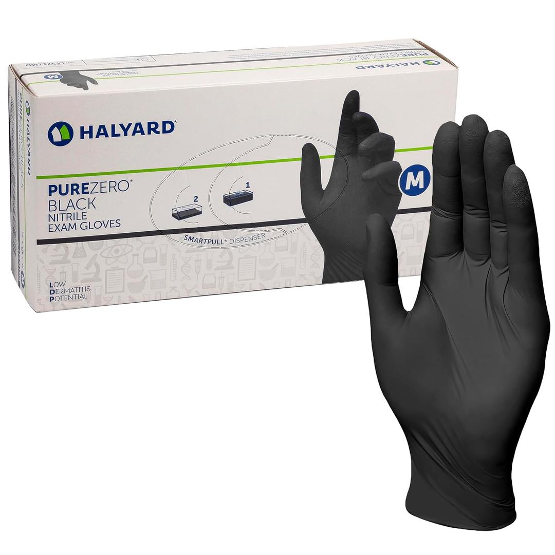 HALYARD PUREZERO Black Nitrile Exam Gloves - 5.1 Mil Case of 900, X-Large - Heavy Duty Powder Free Disposable Gloves - Textured Industrial Medical Tattoo Cleaning Food Prep