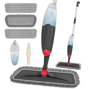 HOMTOYOU Microfiber Hardwood Floor Mop: Dust Spray Mops for Cleaning Wood Home Kitchen Floors - Wet Mopping & Dry Sweeping - 3 Reusable Refills & 1Pcs 400+ML Refillable Bottle