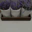 Set of 3 Small Potted Plants Arrangement Artificial Lavender Flower Plants in Rustic Galvanized Metal Pots with Decorative Wood Tray for Farmhouse Table Centerpiece Windowsill Country Indoor Decor