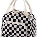 Lunch Bag Women Lunch Box for Women Adult Cute Insulated Lunch Bag Small Cooler Lunch Tote Bags for Work Picnic School (Black-White Plaid)