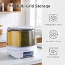 XIYAO 20Lbs Grain dispenser 360°Rotating Rice Dispenser 6 Grids Transparent Rotatable Cereal Storage Container with Sealed lid for Dry Food Beans Peanut Barley Millet Seeds, 10.6 inches x 10.24 inches
