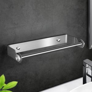Brushed Silver Stainless Steel Paper Towel Rack Wall Mount Self Adhesive or Screw Mounting Under Cabinet Toilet Paper Roll Holder for Home Kitchen Bathroom Camper Wall